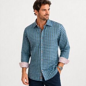 Robert‎ Graham Mens Blue Geometric Shirt Sz XL Flip Cuff Button Down Long Sleeve
